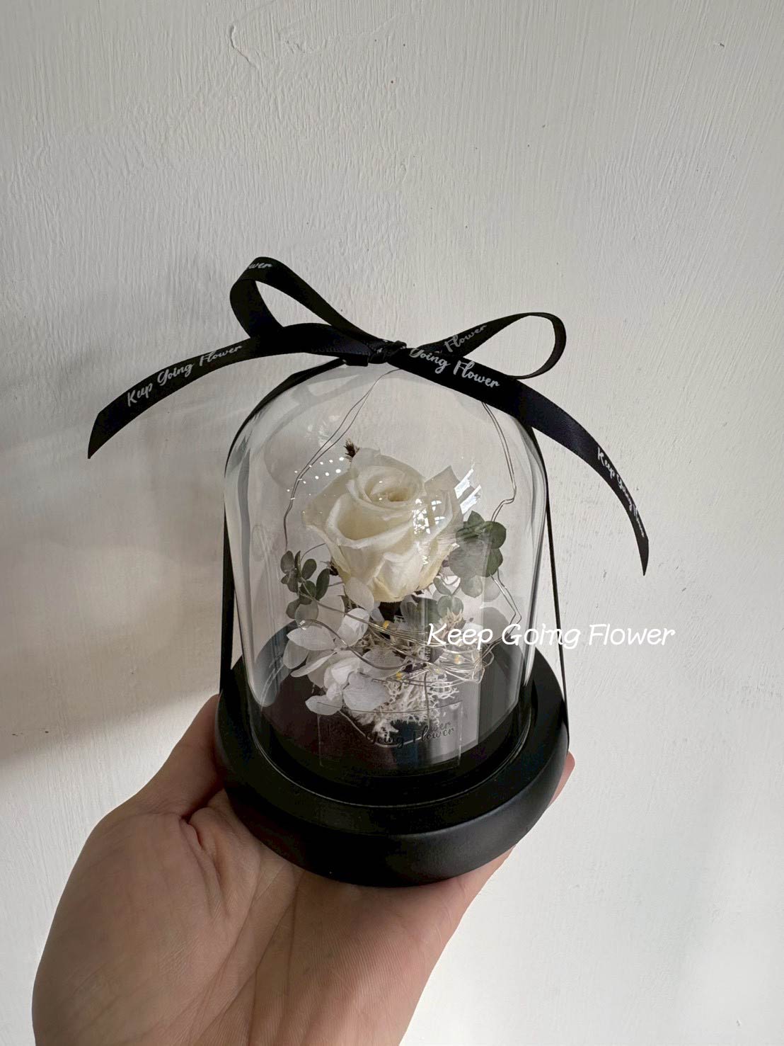 ▌I-G411 ▌永生花-輕語玫琉-精緻玻璃花盅燈 (mini)(電池款)