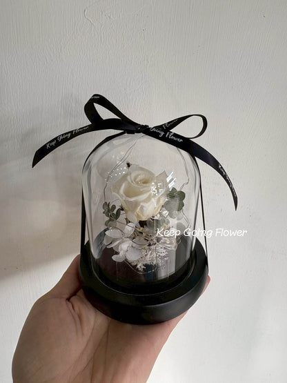 ▌I-G411 ▌永生花-輕語玫琉-精緻玻璃花盅燈 (mini)(電池款)