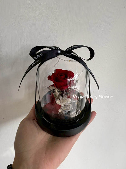 ▌I-G411 ▌永生花-輕語玫琉-精緻玻璃花盅燈 (mini)(電池款)