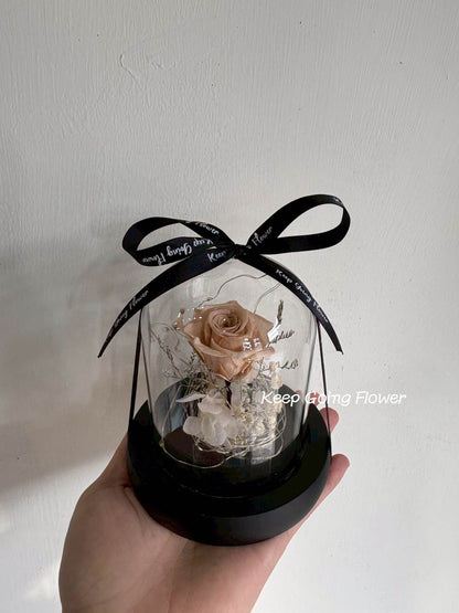 ▌I-G411 ▌永生花-輕語玫琉-精緻玻璃花盅燈 (mini)(電池款)