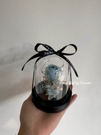 ▌I-G411 ▌永生花-輕語玫琉-精緻玻璃花盅燈 (mini)(電池款)