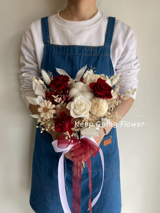 ▌IEB-001 ▌永生花-紅白誓約精緻捧花