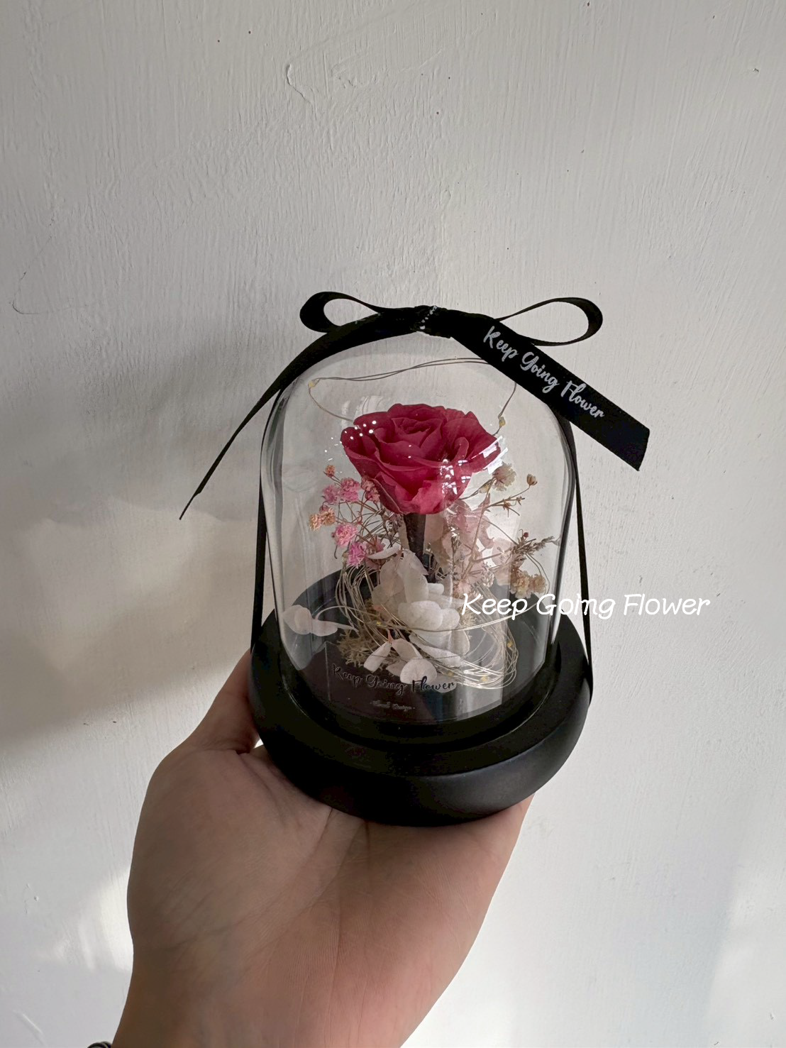 ▌I-G411 ▌永生花-輕語玫琉-精緻玻璃花盅燈 (mini)(電池款)