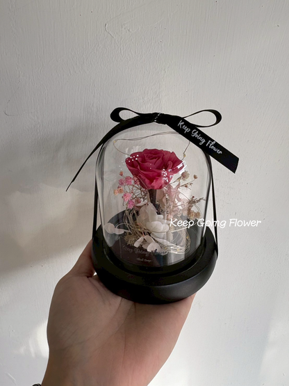 ▌I-G411 ▌永生花-輕語玫琉-精緻玻璃花盅燈 (mini)(電池款)